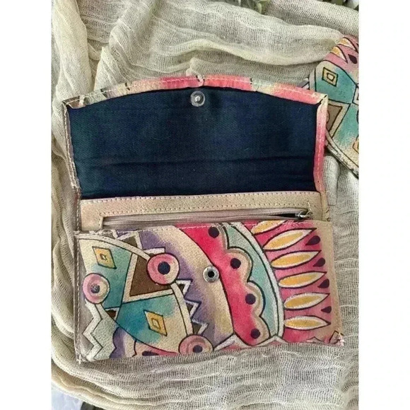 1980’s Emily Ann of‎ Boca Raton Leather clutch  bi fold wallet ethnic geometric - Picture 4 of 9